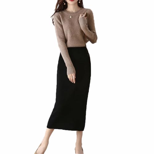 Women's Wool Knitted Versatile Solid Color Butt Hugging Straight Tube Skirt4