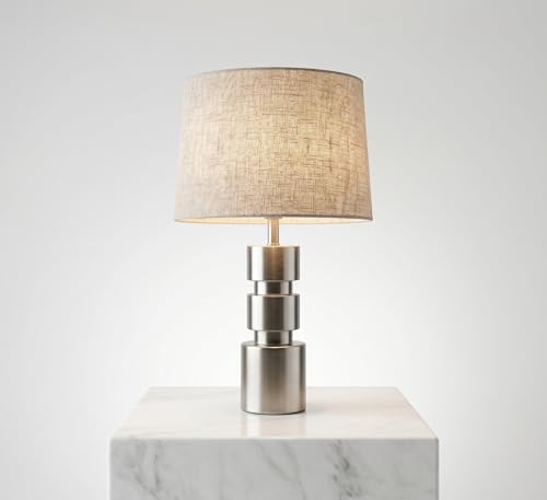 Image of Modern Silver Cylinder Table Lamp with Iridescent Glass Shade - Luxury Metallic Bedside Light for Living Room & Bedroom Decor