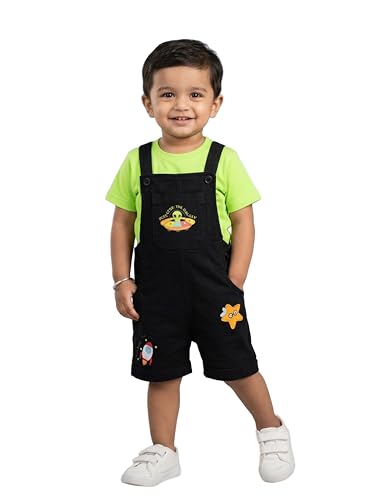 Image of KiddoPanti Unisex Infant Denim Dungaree | Cotton Blend Stretch | Baby Jumpsuit Witth Pockets | Comfortable Casual Outfit for Boys & Girls 6 Months-3 Years