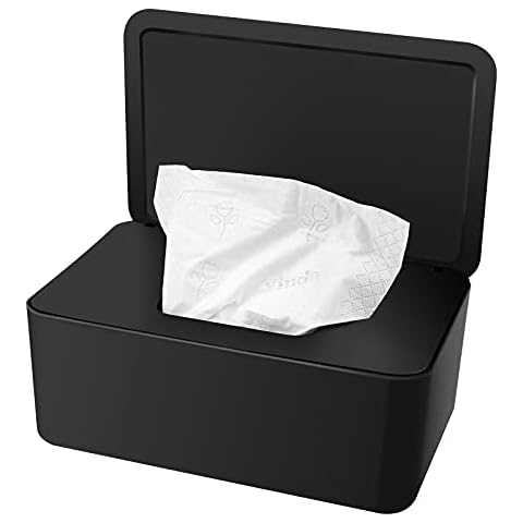 Tissue Box, Baby Dry Wet Tissue Paper Case Holders, Square Wet Wipes Storage Box Cover, Napkin Organiser Storage Box with Lid Dustproof for Home Office (Black) Cover