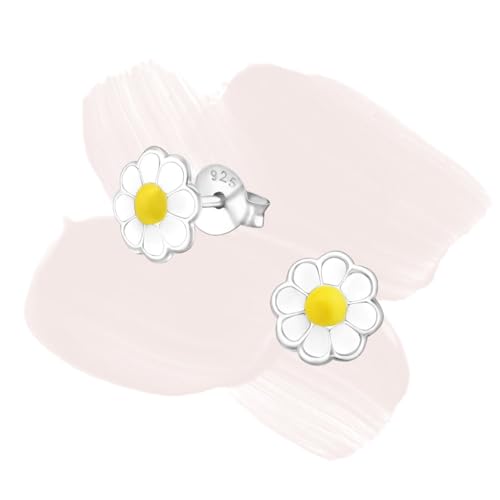 Laimons Kids Pendientes para niña Flor de margarita Amarillo, Blanco Plata de ley 925