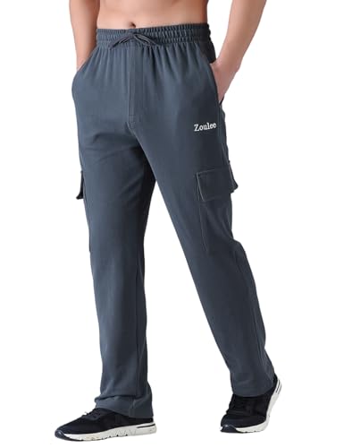 Zoulee Men's Cargo Pants Open Bottom Loose Fit Sweatpants, Straight Leg Gym Casual Pants with Pockets, Front Zipper Fly2