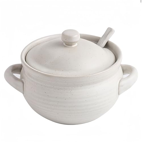 Dowbom BL-SP-002 - Cuencos de sopa con tapa, cebolla francesa, aptos para horno, microondas con cuchara, taza de sopa (blanco, 14 onzas), BL-SP-002