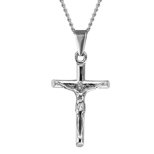 DVRK® Crocifisso Collana Uomo Argento con Base in Acciaio Inossidabile
