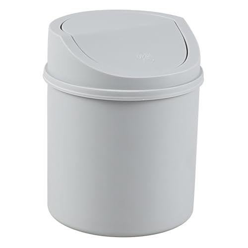 Image of Plastic Mini Trash Can with Swing Lid, 0.5 Gallon Desktop Tiny Rubbish Bin, Grey
