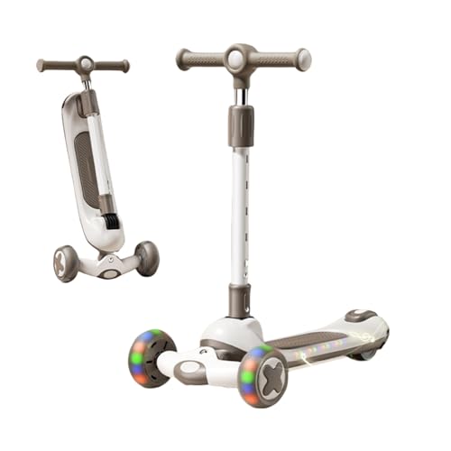 Patinete de 3 ruedas para niños y adultos, ruedas con luz LED, 5 alturas ajustables, carga máxima de 100 kg, perfecto para adolescentes y niños (marrón)