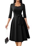 HomRain Black Cocktail Graduation Dress Vintage with 3/4 Sleeves for Wedding Semi Formal Fit and Fare Church Dresses Party Funeral for Women 2026 Black XL