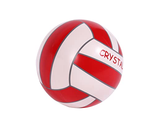 Image of CrystalBall Inflatable PVC Beach Ball for Kids & Adults, Soft Play Ball for Pool, Garden, Indoor & Outdoor Recreation, Size: 9 Inch with 2 Inflating Pins (Red White)
