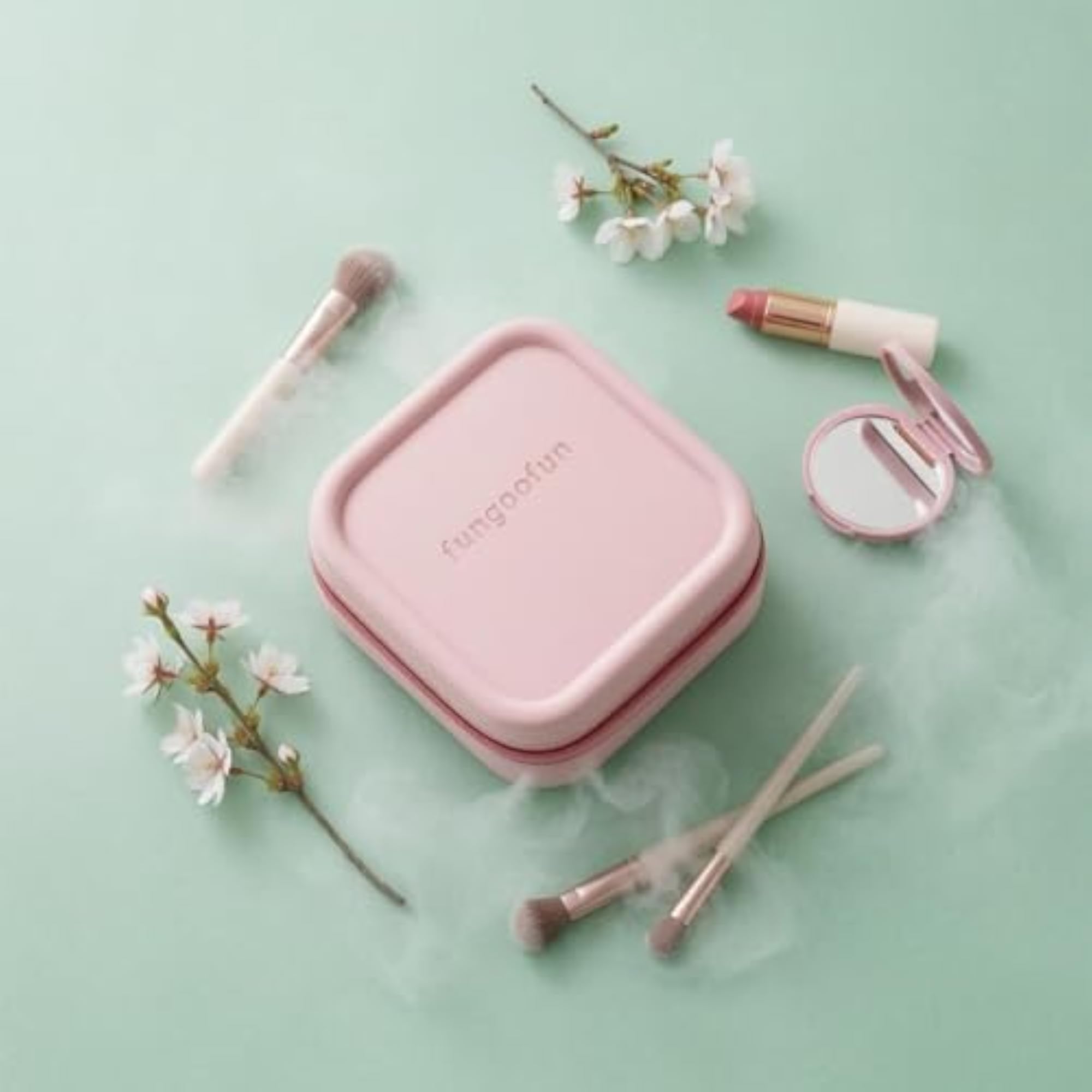 Compact Square Makeup Bag Soft-Edged Cube Makeup Pouch, Pink