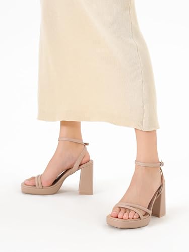 Platform Heels for Women Block Chunky Strappy Heels Square Toe Ankle Buckle Sandals4