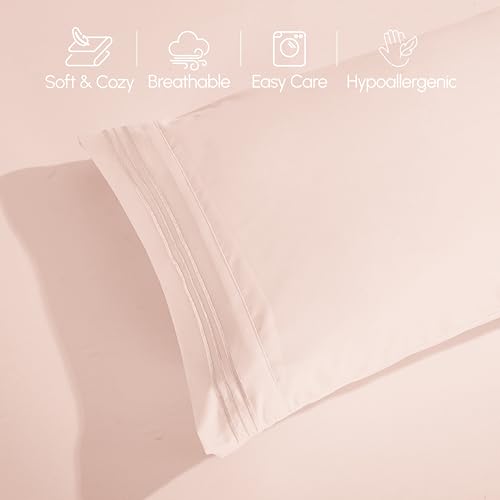 Elegant Comfort Luxurious 1500 Premium Hotel Quality Microfiber 4-Piece Sheet Set, 18-24 Inches Deep - Extra Deep Pocket Sheets - Ultra Soft 4PC Deep Pocket Sheets, King, Blush