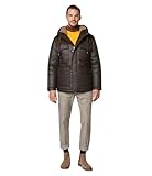 Andrew Marc Men's Short Fabric Blocked Parka with A Sherpa Lined Harrigan Hooded Cuff Tab with Adjustable Snap, Canteen