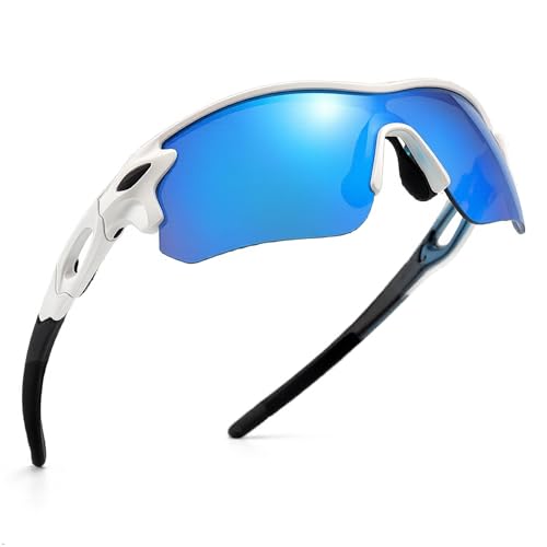Image of Cycling Goggles for Men & Women | Sports Goggles UV400 Protection | Oversized Sports Sunglasses for Cricket, Running, Driving, Fishing, Hiking & Outdoor Activities (White : Black stick)