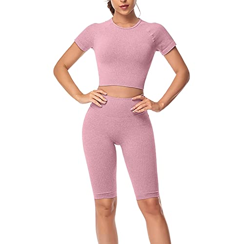 Generisch - Tenue de yoga pour femme Ensemble de vêtements de yoga noir à la mode en plein air course nu vêtements de fitness serrés à séchage rapide vêtements de sport filles volleyball shorts, Rose, M