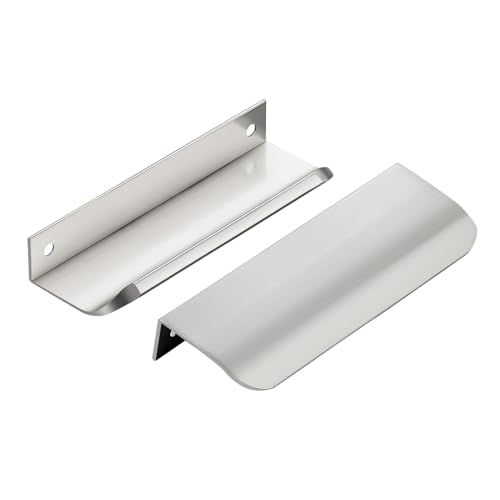 Image of Brushed Nickel Cabinet Handles Finger Edge Pulls 4.75 Inch CC 6 Pack