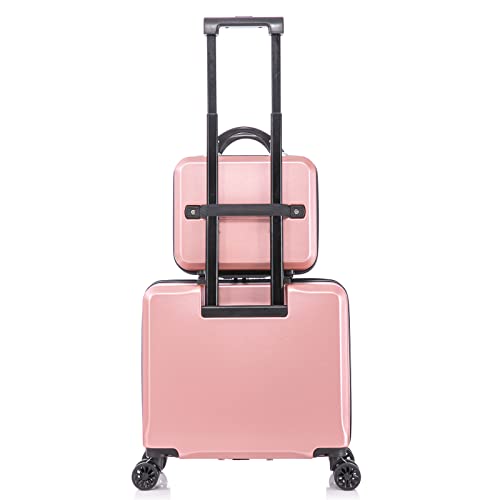 2 Piece Travel Luggage Set - Abs Hard Shell Suitcases With Wheels - Lockable Luggage Sets - 18” Underseat Luggage And 14” Travel Case - Aluminum Telescopic Handle - Elastic Fixing Belt -Rose Gold #TOP3