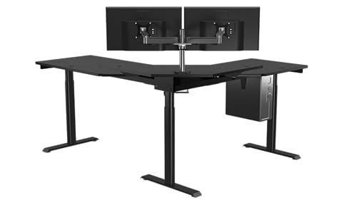 Image of VERSADESK 60 inch x 72 inch Electric L-Shaped Corner Standing Desk, Commercial Grade Height Adjustable Sit Stand Workstation, Ergonomic Computer Desk for Home Office, Black Frame, Black Surface