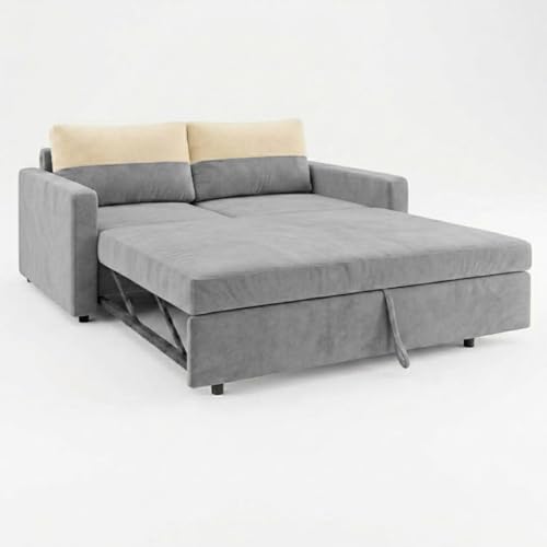 Image of SOCOZI Enrique 2 Seater Sofa Cum Bed | Soft Velvet Suede Fabric | Modern Convertible Design | Plush Comfort Seating for Living Room (Light Grey)