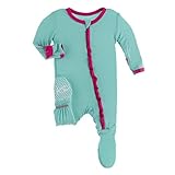 KicKee Pants Solid Color Classic Ruffle Footie with Zipper Sleepwear, One Piece Baby Bodysuit, Baby Girl Clothes, Baby Footies (Glass with Prickly Pear - 6-9 Months)