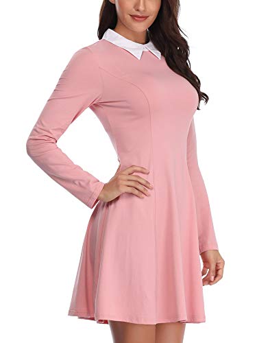 Fensace Womens Long Sleeve Dress Turn-Down Collar Eleven's Pink Costume Fit And Flare Skater Dress(Pink,Small) #TOP7