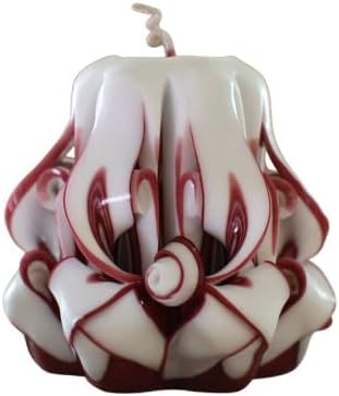 Carved Candles White and Burgundy 3-Hand Carved Christmas Candle -Small Carved Candles Gift-Oscar candles