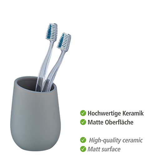 WENKO Kubek do mycia zębów Badi szary ceramiczny, pojemnik na szczoteczki do zębów i pasty do zębów