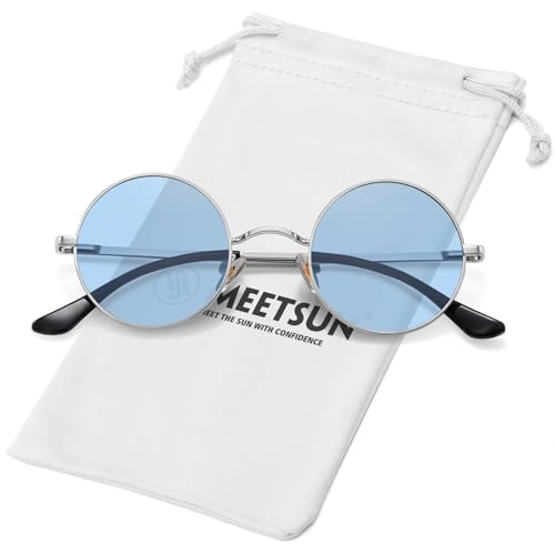 Image of MEETSUN Small Round Polarized Sunglasses for Men Women Metal Retro Hippie Circle Sun Glasses Driving Festival Cosplay UV400