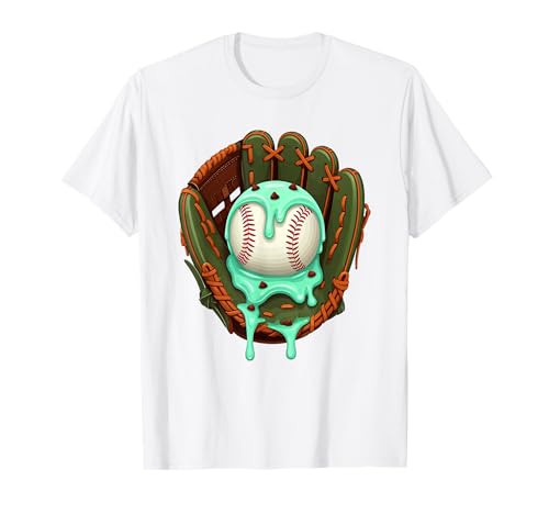 Baseball Ice Cream Drip Baseball Glove Dripping Camiseta