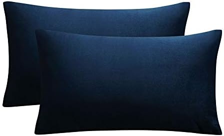 JUSPURBET Navy Blue Decorative Lumbar Velvet Throw Pillow Covers 12x20,Pack of 2 Luxury Soft Solid Cushion Cases for Sofa Couch Bed