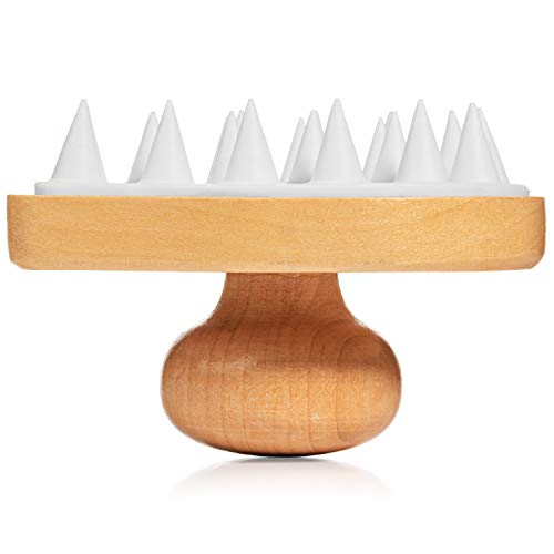 Grannaturals Wooden Shampoo Scrubber Brush - Shower Scalp Massager For Men & Women - Head Exfoliator With Silicone Bristles - Helps Promote Healthy Blood Flow, Dandruff Removal #TOP2