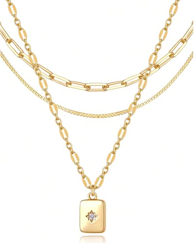 YEEZII 14K Gold Plated Layered Necklaces for Women Trendy, Dainty