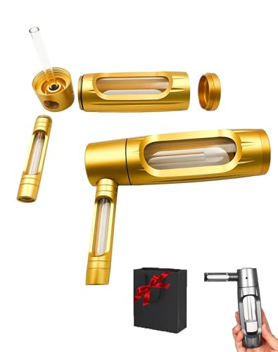 Water Pipe - Portable Hidden Compartment Pipe with Box, Airtight Aircraft Grade Aluminum Metal, Pocket-Sized, Easy to Use and Clean(Gold)
