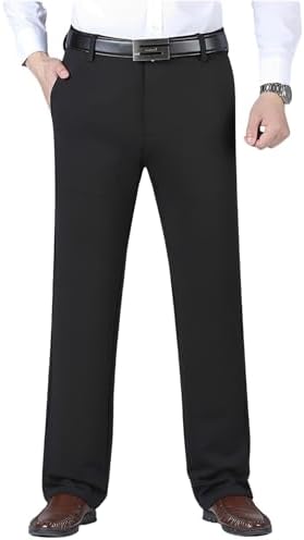 MAGIC SELECT Mens Stylish Trousers Dress Trousers Straight Cut Pleated Pockets Office Work Waiter Warehouse Clerk (Spring-Summer)