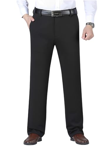 Pantalón de Traje para Hombre. Pantalón Negro de Vestir, Corte Recto, Pliegues y Bolsillos para Oficina, Trabajo, Camarero, Dependiente de Tienda. (Verano)