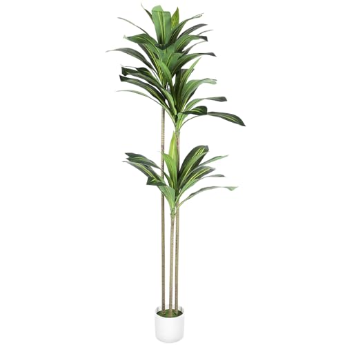 Artificial Dracaena Tree 5.2FT 3 Stems Realistic Faux Yucca Tree with Black Nursery Pot, Lifelike UV-Resistant Leaves, Low-Maintenance Tall Floor Plant for Indoor Outdoor Home Office Living Room Decor