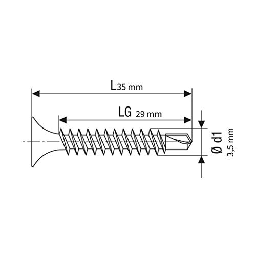 SPAX GIX-D Schnellbauschrauben 3,5 x 35 mm, Vollgewinde, 1000 Stück, Bohrspitze, Kreuzschlitz-H2, Trompetenkopf, Trockenbauschrauben für verstärkte Metallprofile – 1991170350355