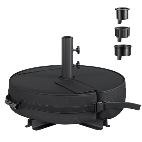 SONGMICS Umbrella Base, Round Patio Umbrella Stand, Sand Fillable Bag 66 lb, for 5-10 ft Umbrellas, Heavy-Duty, for Poles of Different Diameters, Oudoor Beach Lawn, Black UGUB0041B01