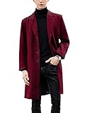 UANEO Mens Wool Blend Trench Coat Notch Lapel Camel Pea Coats Winter Overcoat (WineRed-S)