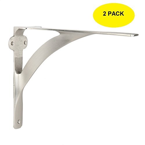 [Set Of 2] Shelf Brackets For 6", 8", 10" Shelves - Brushed Nickel Finish - 7.88" X 5.88" - Heavy Duty Brass Shelf Bracket - L Brackets For Wall Shelves - Easy To Install - Hardware Included #TOP7