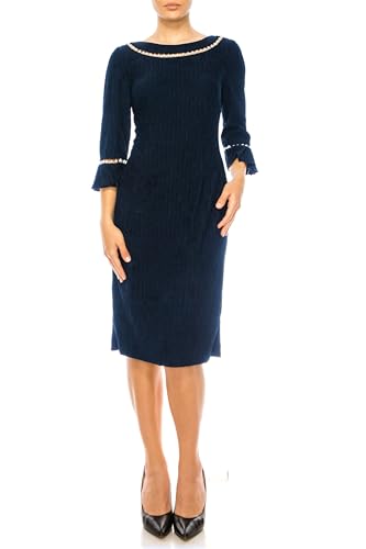 Image of Women's Midi Dress with Pearl Trim and 3 /4 Length Bell Sleeves
