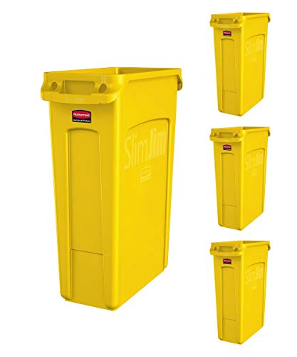 Rubbermaid Commercial Products Slim Jim Trash/Garbage Can with Venting Channels, 23-Gallon, Yellow, for Kitchen/Office/Workspace, Pack of 4