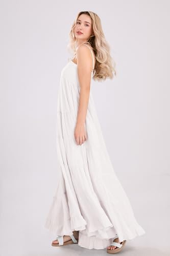 utcoco Women's Spaghetti Straps Maxi Dresses Back Smocked Sleeveless Tiered Swing Flowy Boho Long Sundress3