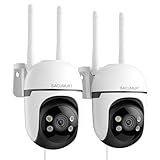 WiFi Security Cameras Wireless Outdoor Wired, Plug-in Outdoor Security Cameras for Home Security, 24/7 Recording, Human Detection, PTZ, 2K HD Color Night Vision, 2.4Ghz WiFi Only, 2-Way Talk, 2 Packs