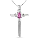 Passende Verpackung Rosa Saphir und Diamant Anhänger Kreuz 10 K Weiß Gold
