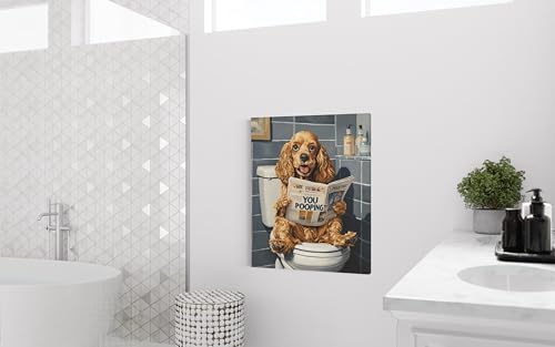 Image of Cocker Spaniel on Toilet Wall Art Print Canvas Wrapped, Dog Bathroom Humor Decor Posters Prints for Restroom Home Picture Painting Artwork Gallery 7 (Cocker Spaniel, 20 inchL x 16 inchW CANVAS, Wrapped Canvas)