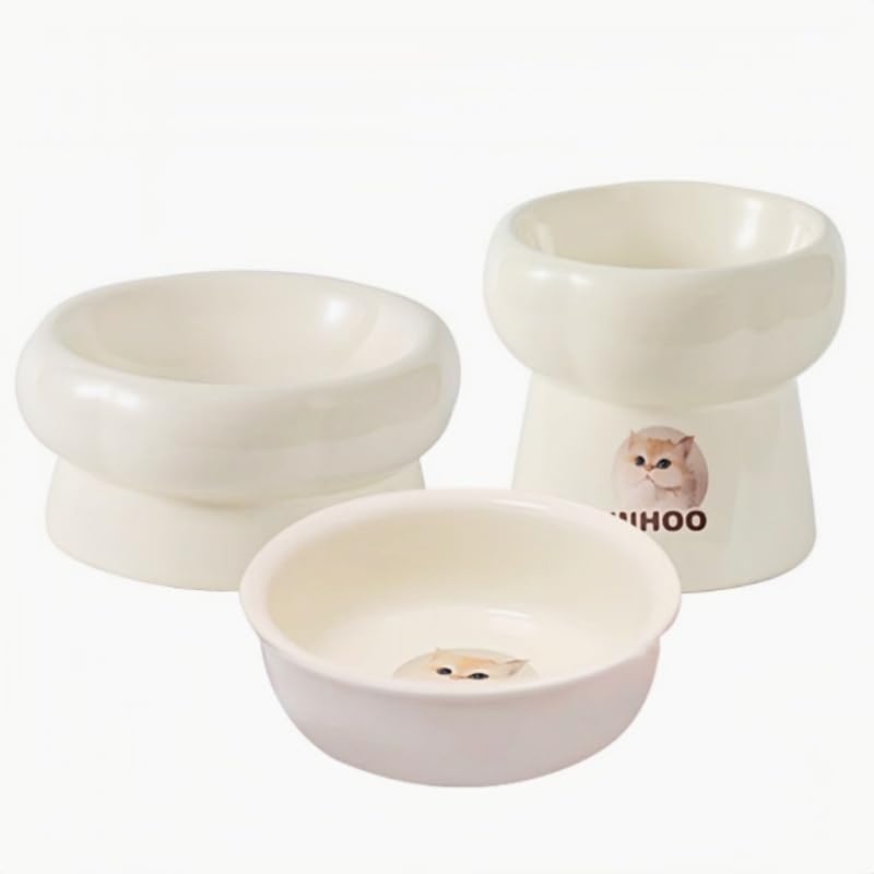 Custom Ceramic Pet Bowls,Personalized Photo Elevated Cat Food Bowl,Prevent Neck & Whisker Fatigue,Pet Birthday Party Gift
