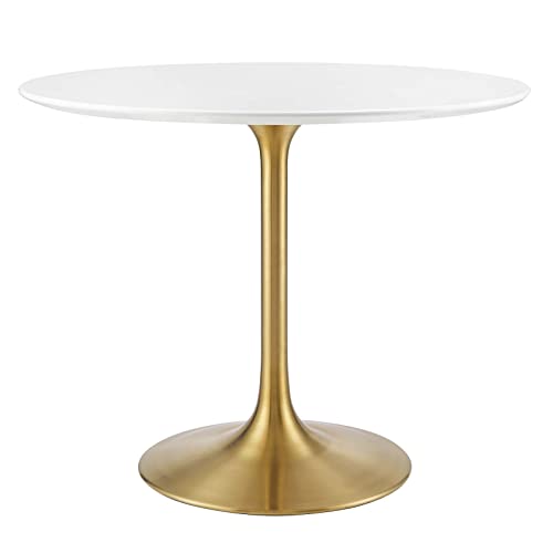 Image of Modway Lippa 36 inch Mid-Century Modern Dining Table with Round Top in Gold White