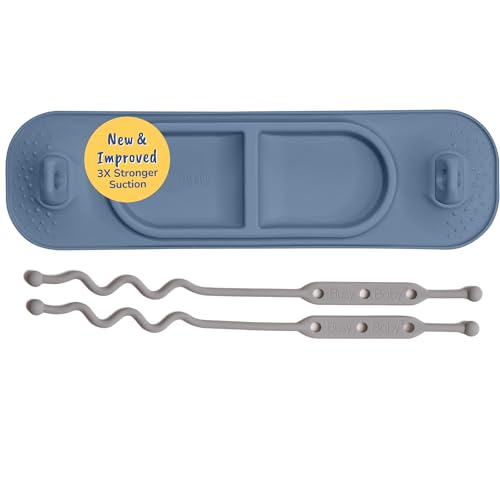 Image of BUSY BABY Silicone Mini Mat - New and Improved Suction Cups, 2 Straps to Secure Baby Essentials, Self Feeding, Baby Led Weaning, Travel Wet Bag Included (Pewter Mini)