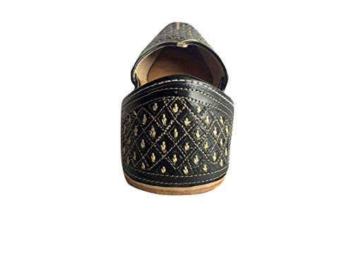 Men's Flat Black Wedding Khussa Shoes Traditional Indian Leather Loafer Punjabi Jutti4