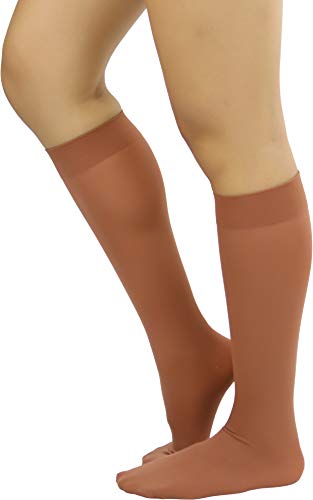 Image of ToBeInStyle Women's Opaque Knee High Nylon Fashion Socks Solid & w /Front Satin Bow